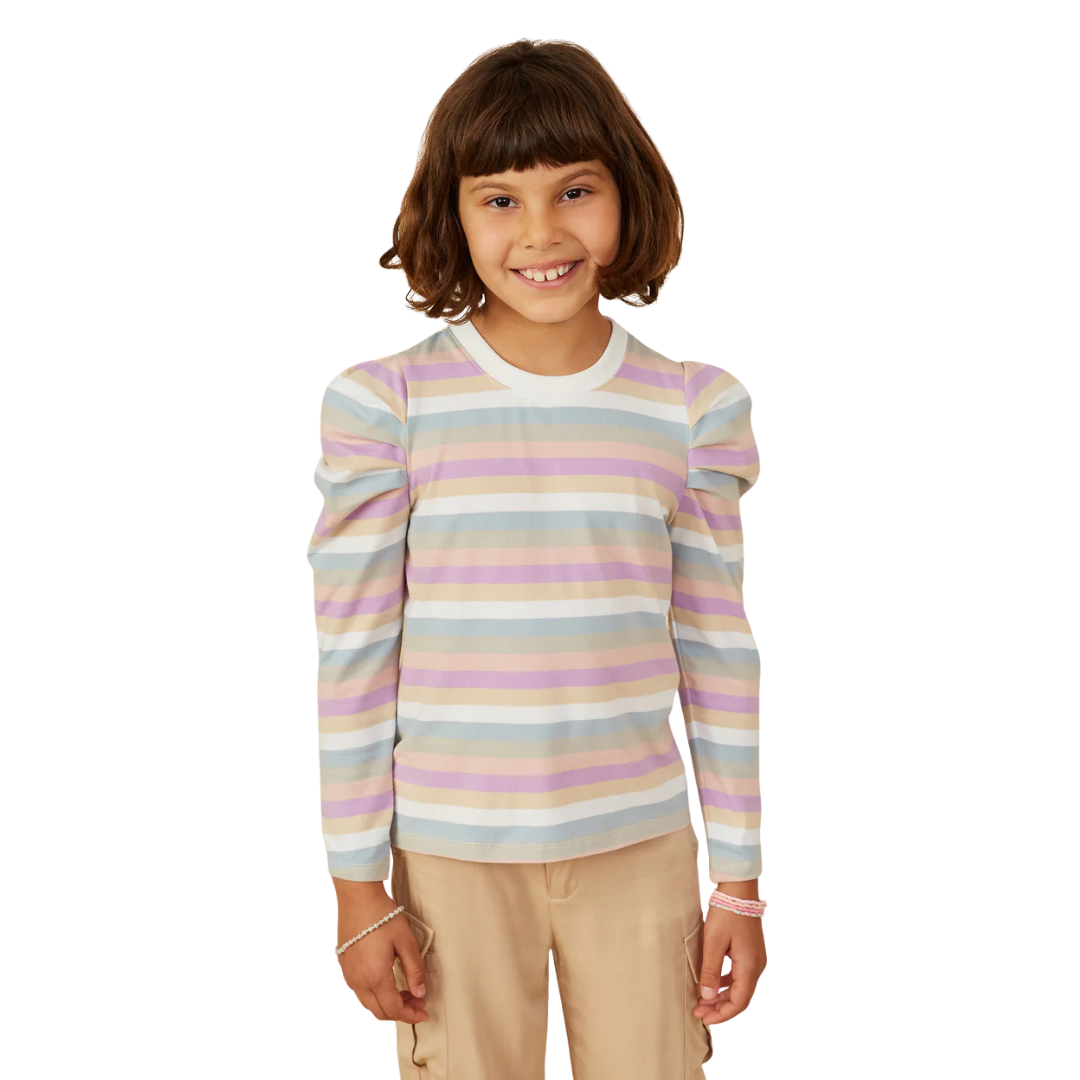 Stripe Puff Shoulder Knit Top