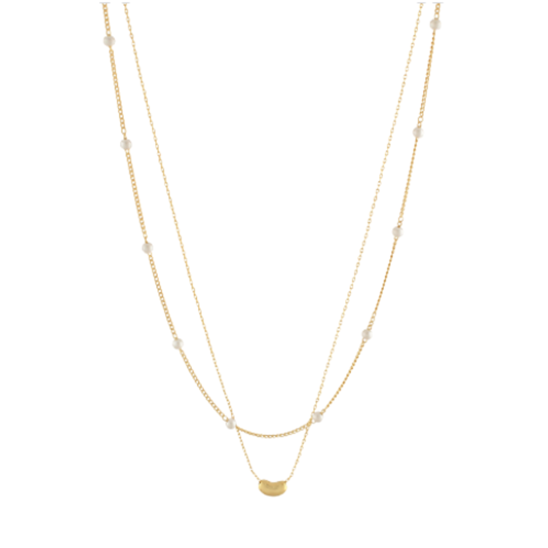 Layered Bean & Pearl Necklace Set