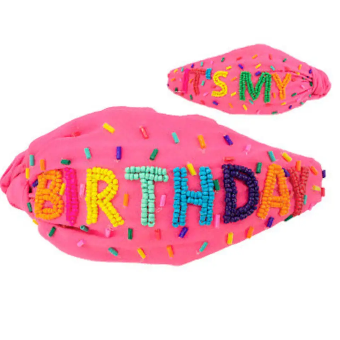 Happy Birthday Pink Beaded Headband