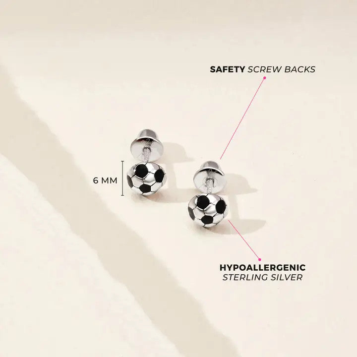 Soccer Ball Girls Earrings - Sterling Silver