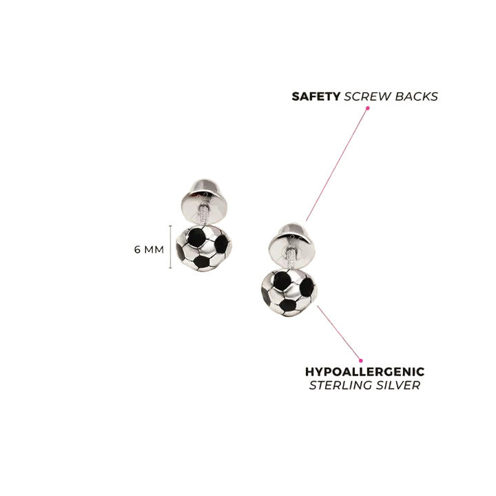 Soccer Ball Girls Earrings - Sterling Silver