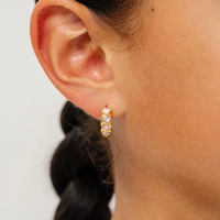 Heart Gem Hoop Earrings - Pink