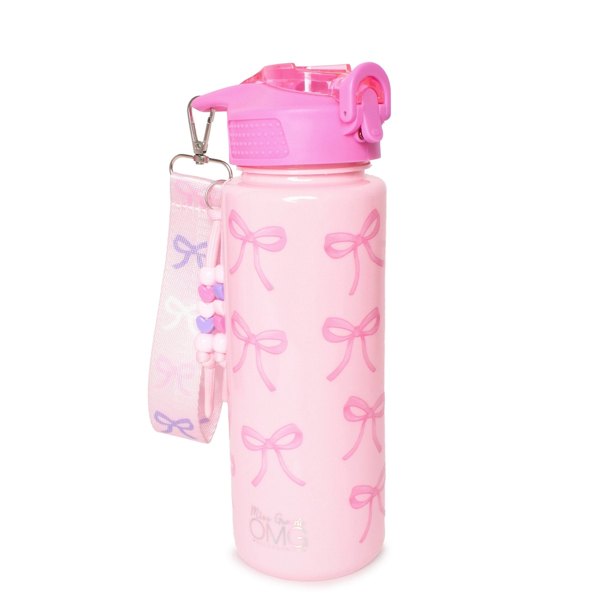 Bow Printed Plastic Water Bottle with Wristlet | Lollipop