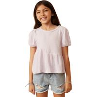 Puff Sleeve Asymmetric Panel Knit Top