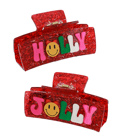 "HOLLY" "JOLLY" Hair Claw Clip