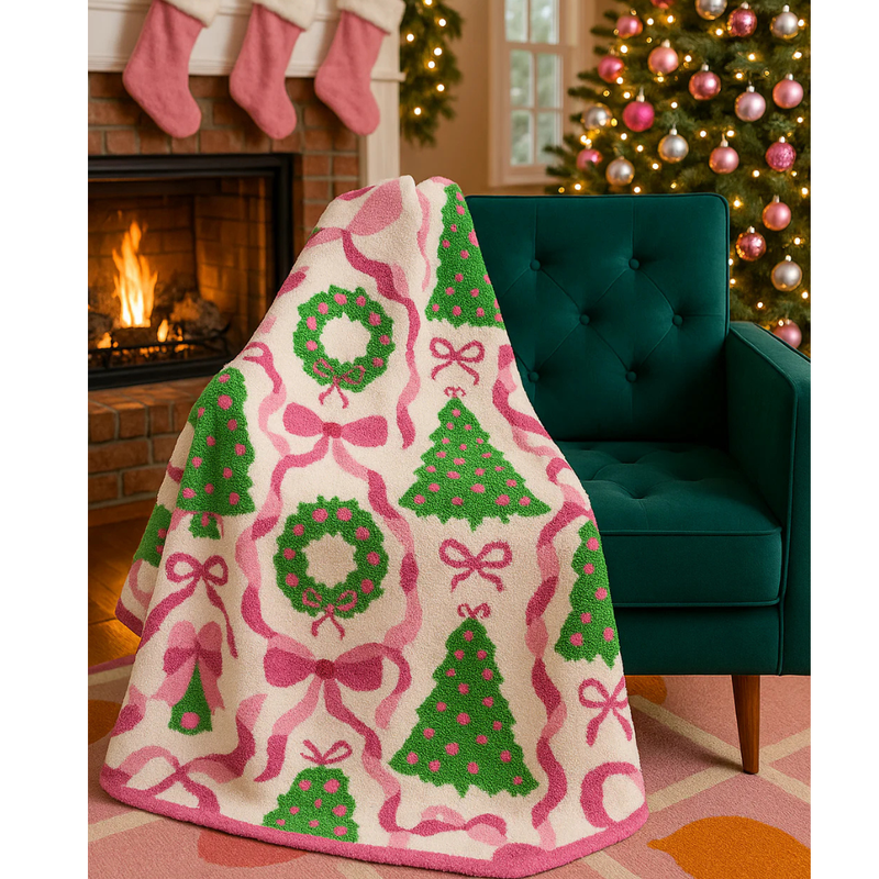 Holiday Wreaths and Trees Luxe Throw Blanket