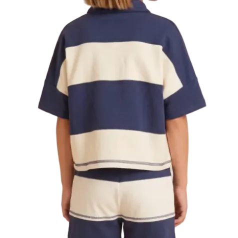 Color Block Striped Half Zip Knit Top