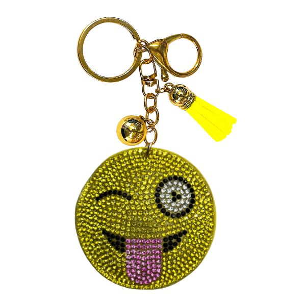 Rhinestone Keychain | Emoji Smiley w/Tung
