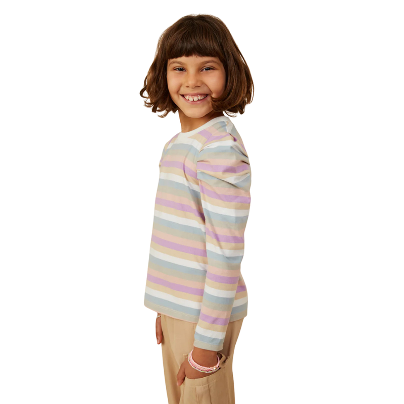 Stripe Puff Shoulder Knit Top