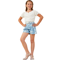 Romantic Floral Pleated Chambray Shorts