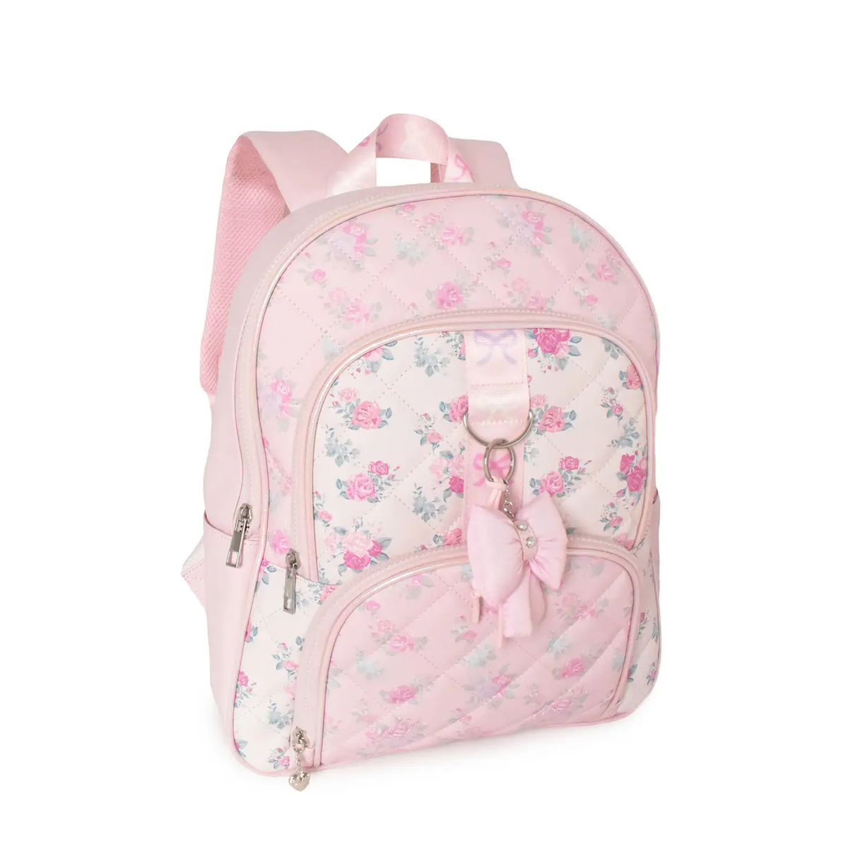 Floral Quilted Large Backpack & Bow Charm