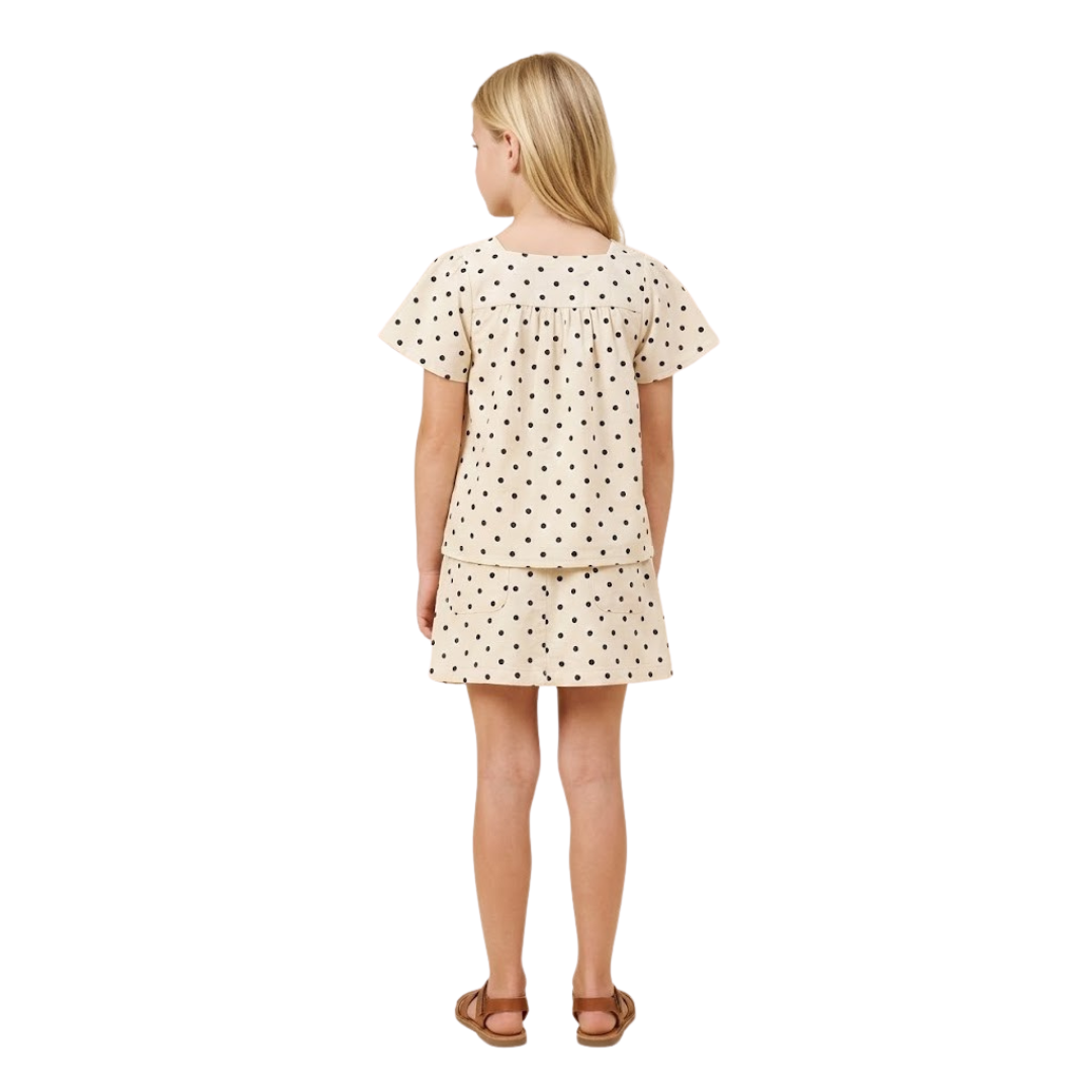 Polka Dot Tie Detail Square Neck Top