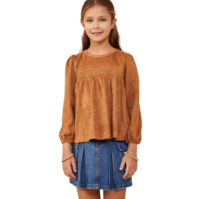 Vegan Suede Smocked Baby Doll Top