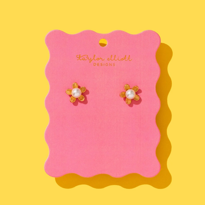Gold Plated Stud Earrings Pearl Flowers - Kali