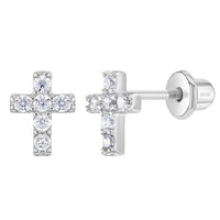 The Perfect Cross 7mm Earrings Screw Back - Sterling Silver | CLEAR