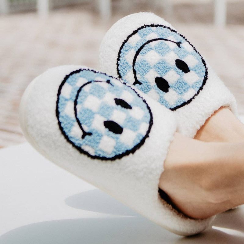 Checkered Pattern Happy Face Slippers