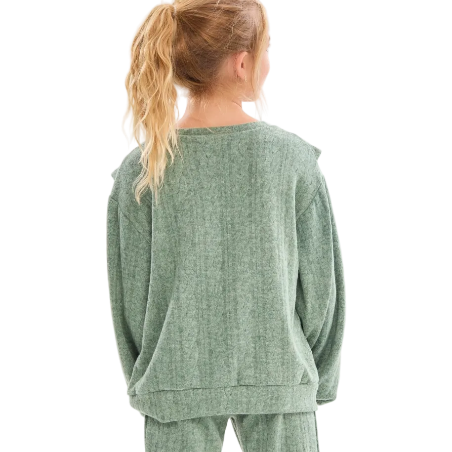 Ruffle Trim Twisted Pattern Knit Top
