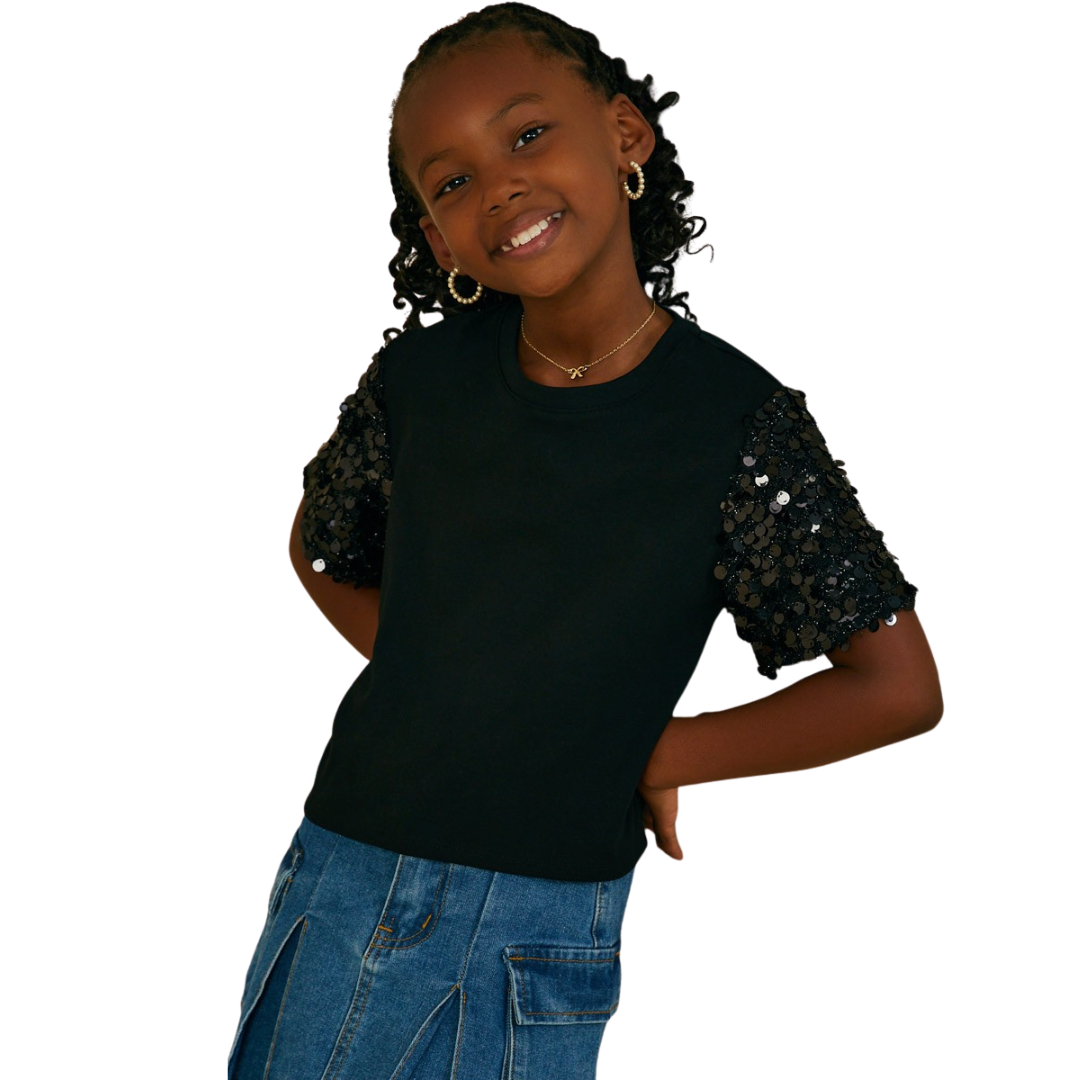 Sequin Sleeved Short Sleeve Top