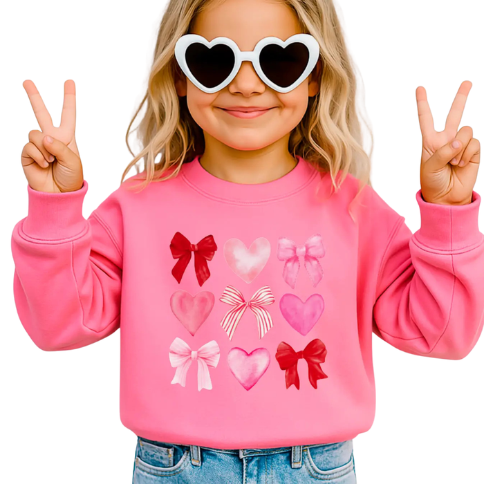 Watercolor Hearts & Coquette Bow Sweatshirt