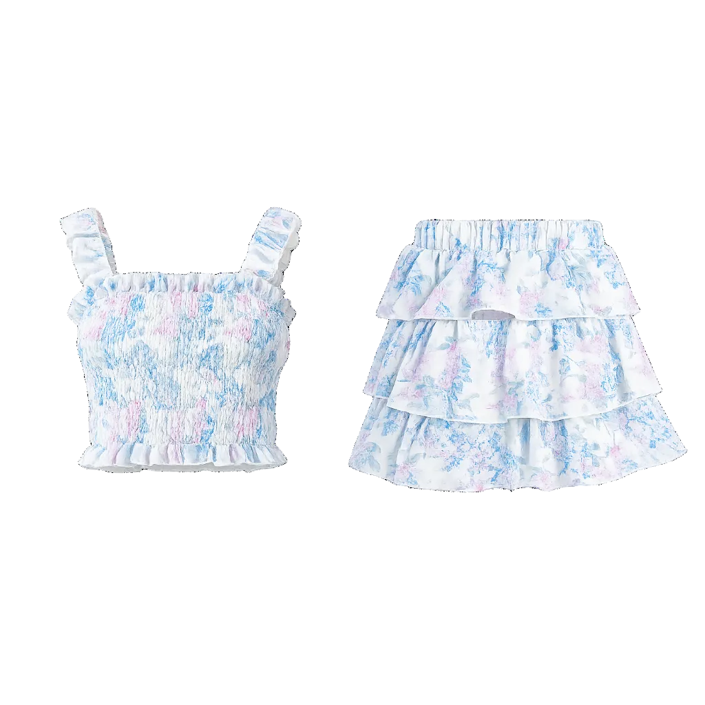 Hydrangeas Strap Top & Layered Skirt Set