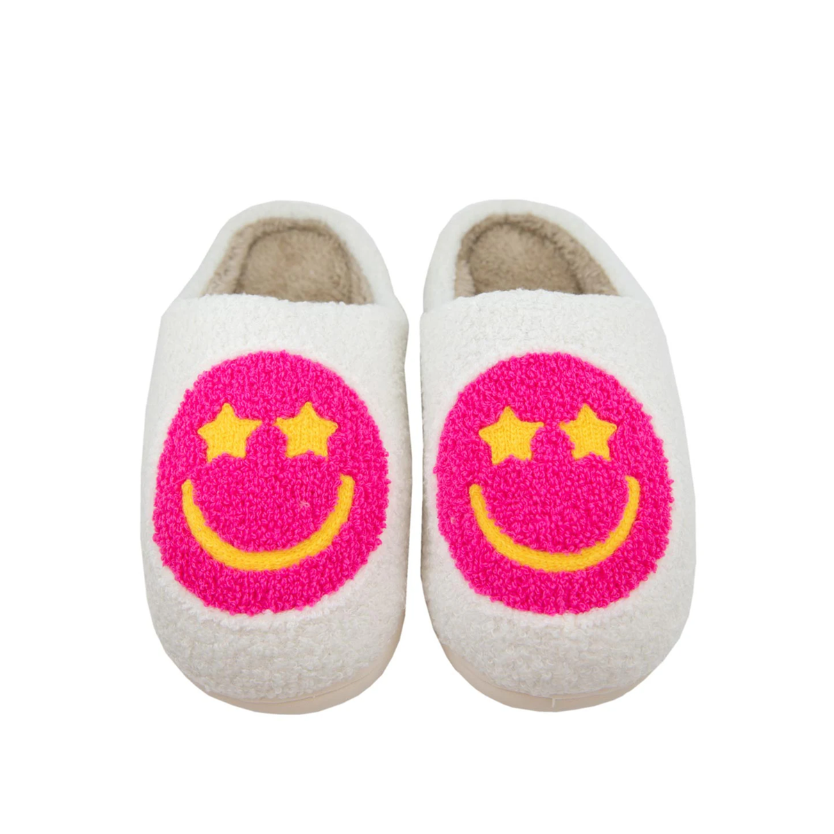 Hot Pink Star Eyed Happy Face Slippers