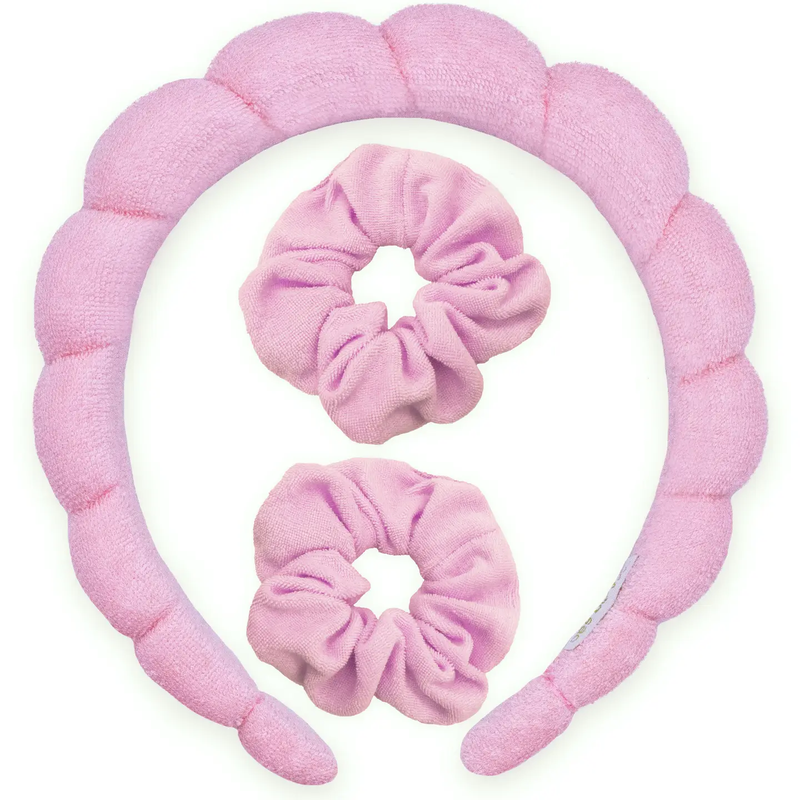 Puffy Terry Cloth Padded Spa Headband with Scrunchies | Pink