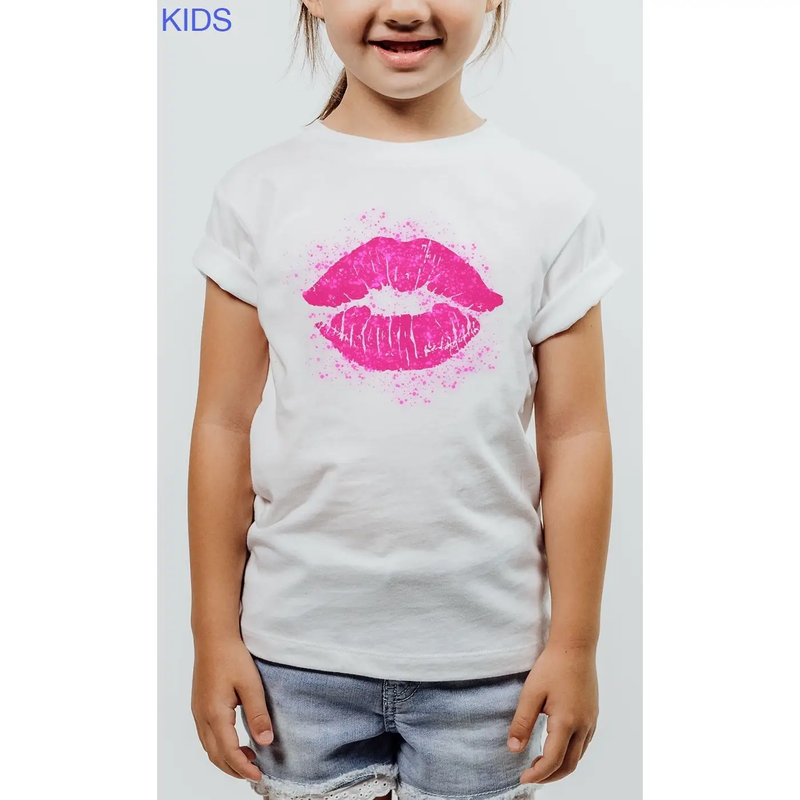 Pink Splatter Lips Kids Graphic Tee