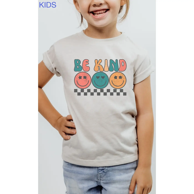 Be Kind Floral Heart Eyed Smileys Kids Graphic Tee