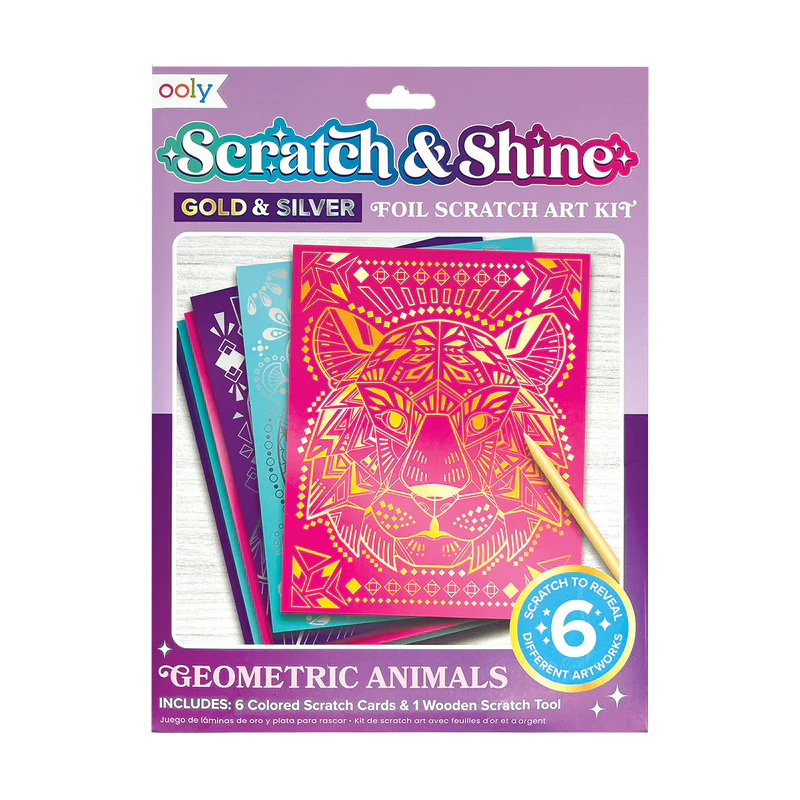 Scratch & Shine Foil Scratch  Art Kits- Geo Animals